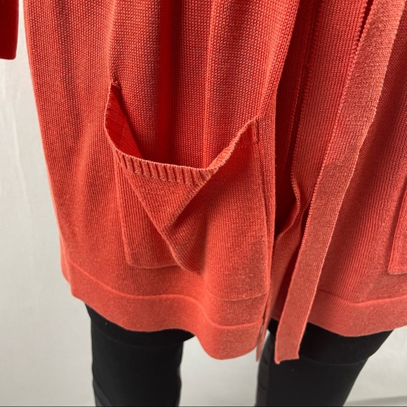 Amber Sun Burnt Orange Button Up Cardigan with Drawstring Belt and Patch Pockets - Picture 6 of 10